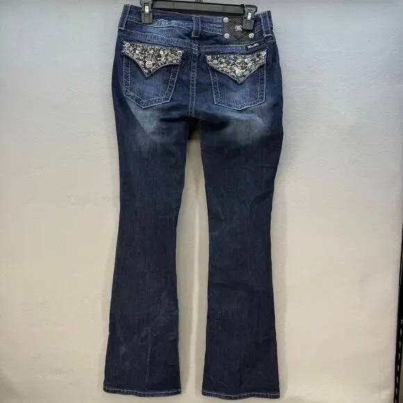 Miss Me Jeans Women's 28x33 (6) Dark Blue Mid Rise Boot Embellished Bling EUC - Picture 3 of 14
